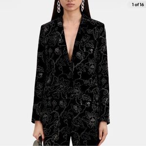 The Kooples women’s glitter flower printed black velvet blazer jacket size 38